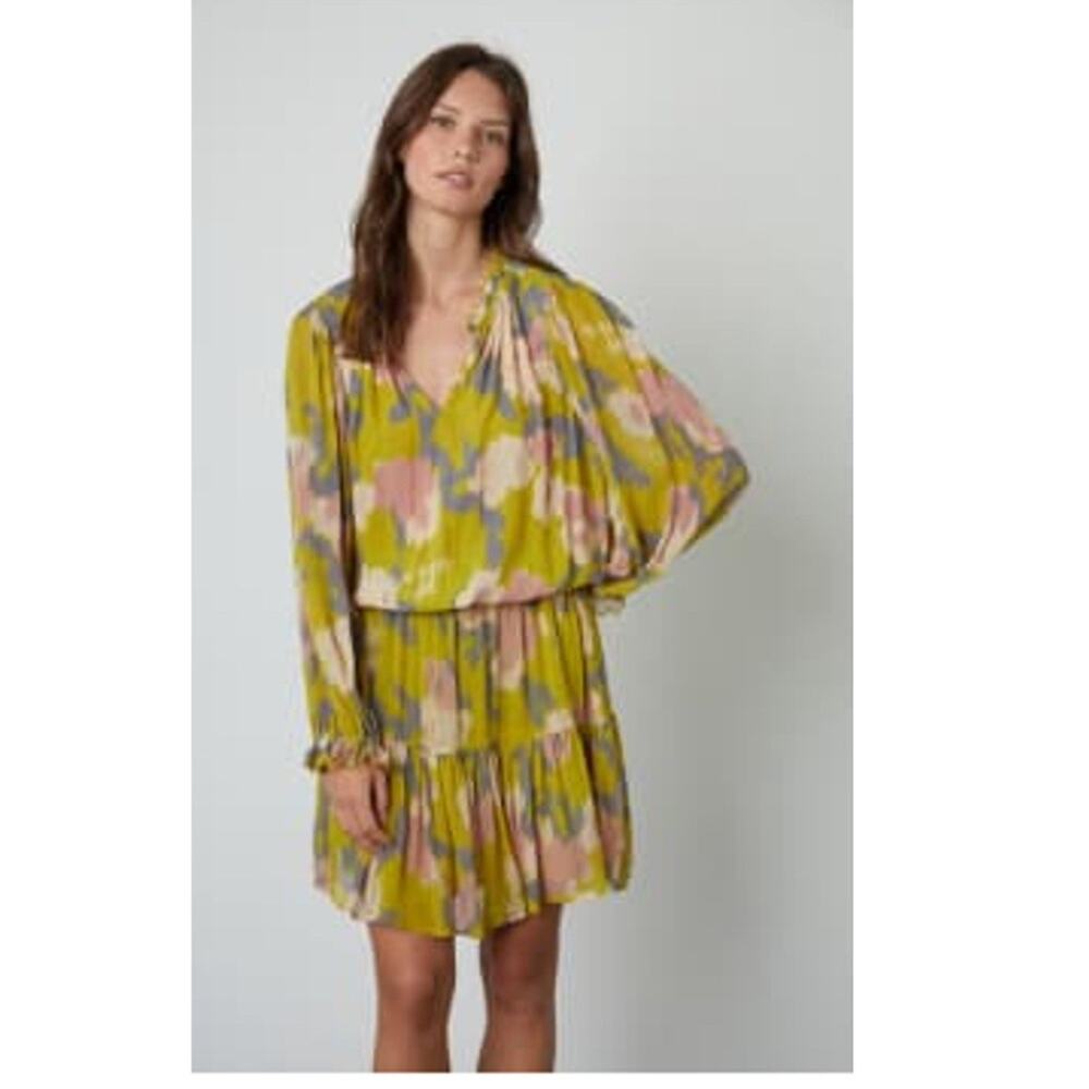Velvet by Graham & Spencer Dress Women's SZ Small Floral Long Sleeve Boho Tiered